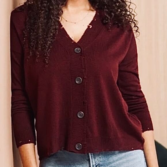 Evereve Allison Joy cardigan sweater distressed, Oxblood 
NWT size Small - Picture 1 of 9